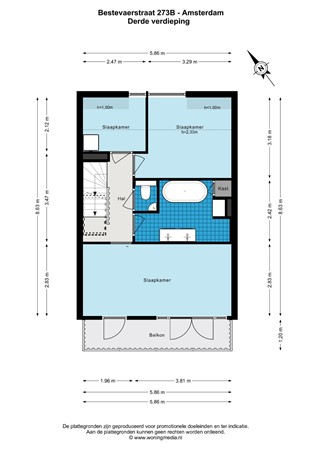 Plattegrond - Bestevâerstraat 273B, 1055 TP Amsterdam - Bestevaerstraat 273B - Amsterdam - Derde verdieping - 2D.jpeg